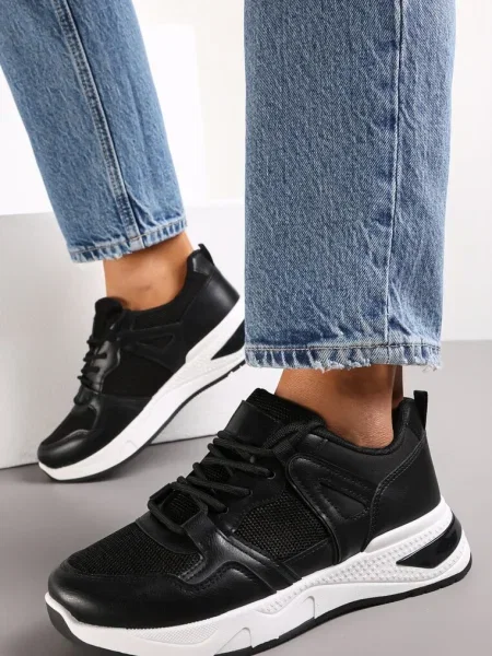 Sneakerși cu talpă decorativă și șireturi Clarie negri