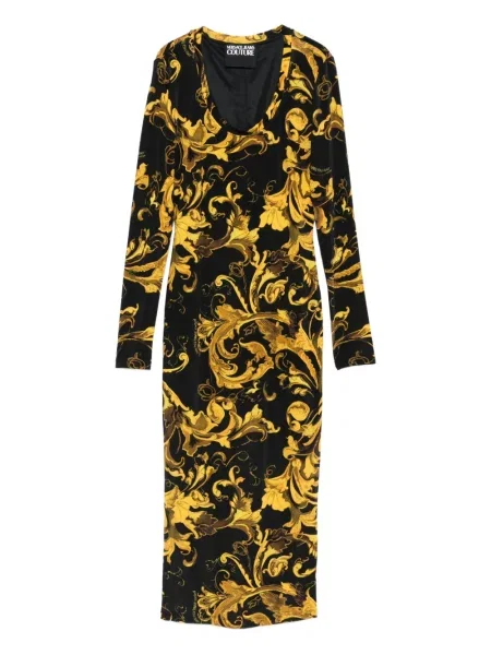 Rochie din denim Versace Jeans Couture cu imagine până la genunchi de costum negru