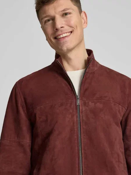 Kurtka skórzana o kroju regular fit z naturalnej skóry z koziej skóry welurowej model JIMMY-S' Strellson bordowa
