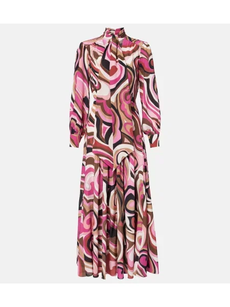 Svilena midi obleka Rixo roza
