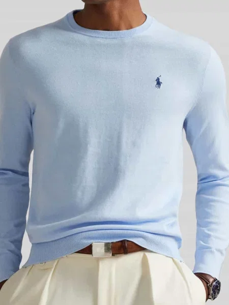 Sweter o kroju slim fit z czystej bawełny Polo Ralph Lauren niebieski