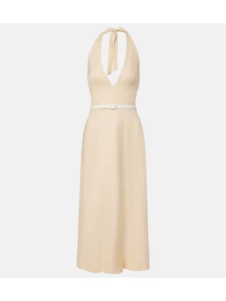 Rochie midi Posse de in cu gât halter bej