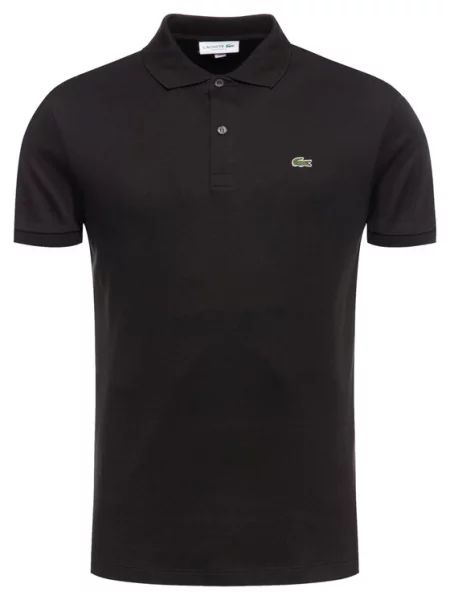 T-shirt LACOSTE Short Sleeved Ribbed Collar Shirt Black 6 crna