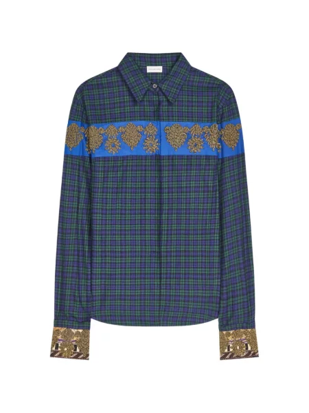 Cămașă Dries Van Noten cu broderie de flanelă albastru