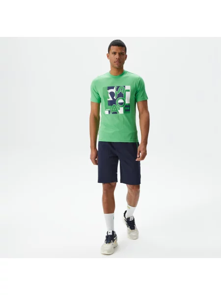 Lacoste Koszulka Slim Fit Crew Neck Z Nadrukiem zielony