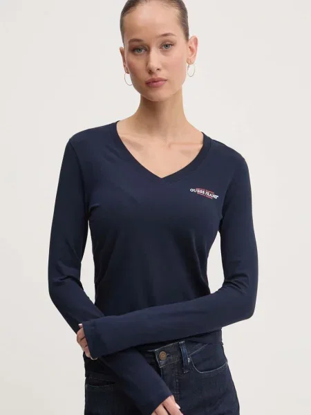 Majica z dolgimi rokavi Guess Jeans modra