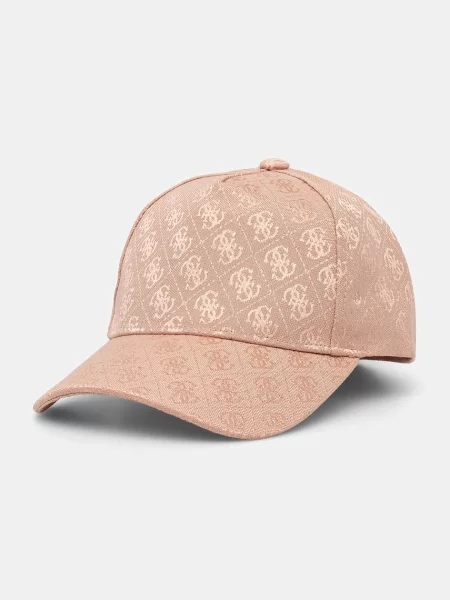 Шапка с козирка Guess кафяво с десен розово