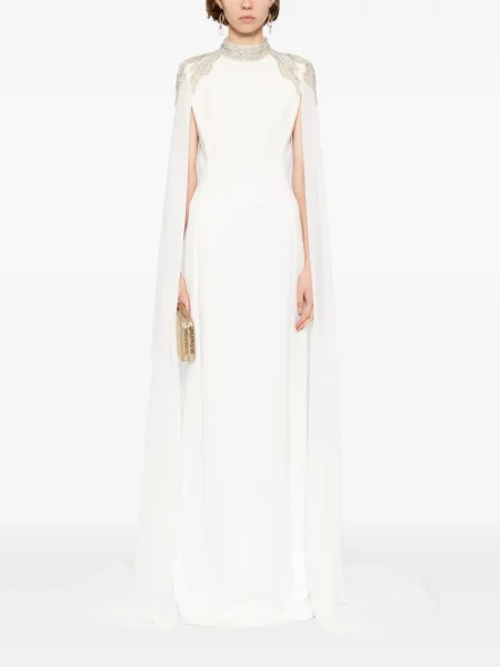 Rochie maxi Saiid Kobeisy cu broderie de costum alb