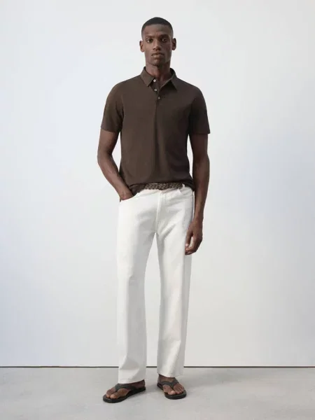 Koszulka polo regular fit z mieszanki bawełny czekoladowy Mężczyzna XXL MANGO MAN