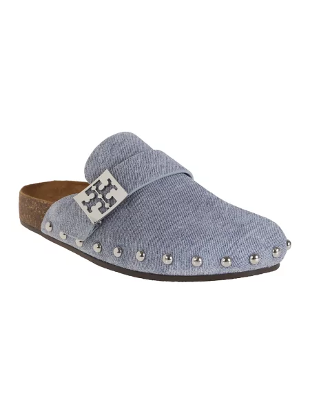 Klapki mules Tory Burch skórzane niebieskie