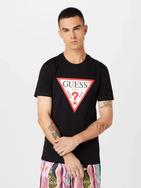 GUESS Tricou roșu / negru alb