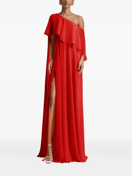 Sukienka Gemy Maalouf z falbankami na jednym ramieniu czerwona