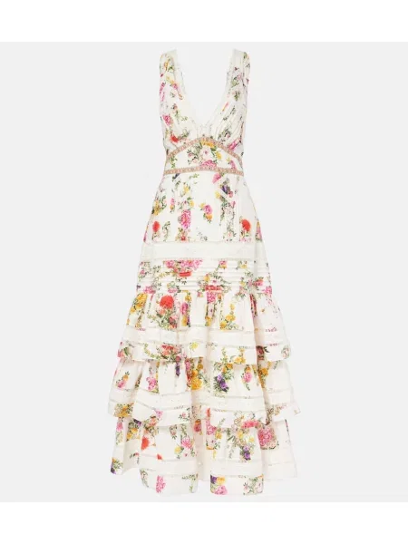 Jedwabna sukienka midi Camilla w kwiatki do kolan biała