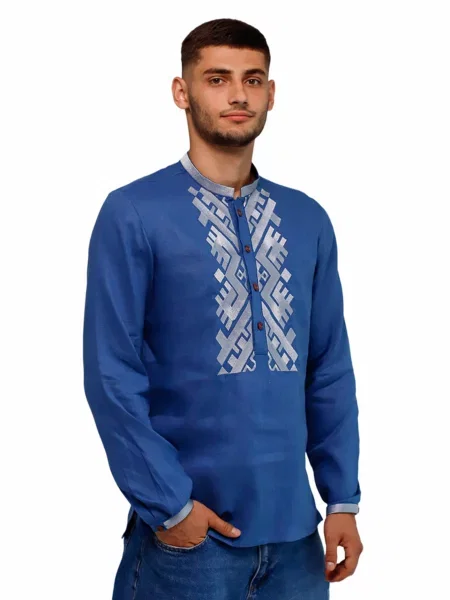 Лляна Вишита сорочка Folk Moda синій