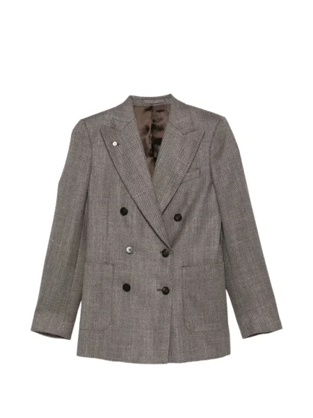 Sacou Luigi Bianchi Mantova cu model herringbone cu două rânduri de nasturi maro