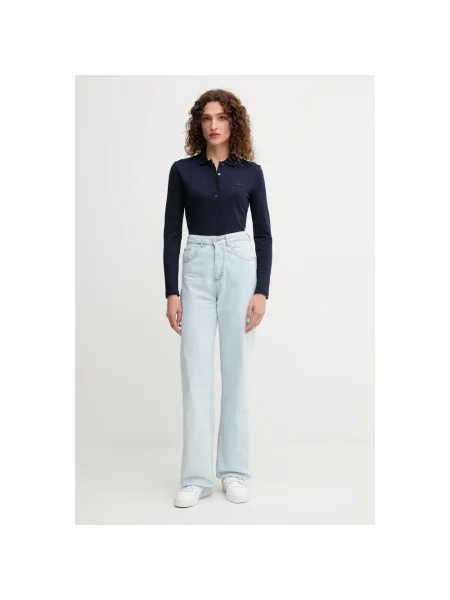 Top Lacoste ze stretchu elegancki niebieski