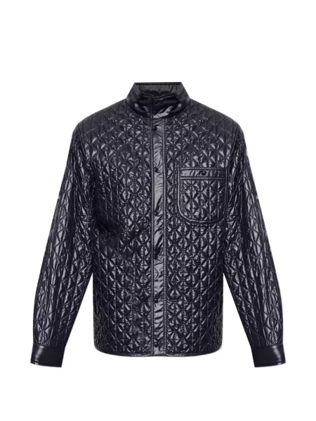 Matlasat geacă Moncler cu imprimeu geometric albastru