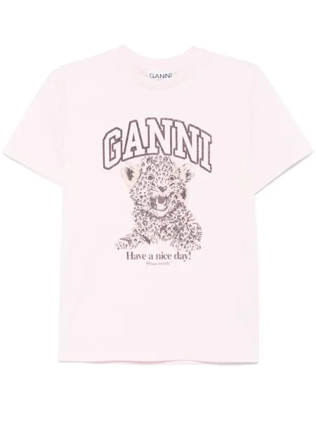 Tricou Ganni cu imagine cu model leopard din jerseu roz