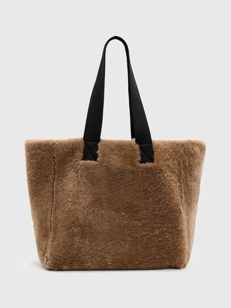 AllSaints geantă din piele cu două fețe IZZY SHEARLING maro