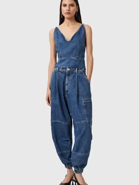 Дънки AllSaints SOL с висока талия синьо