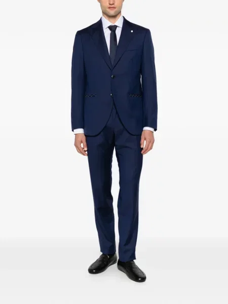 Costum Luigi Bianchi Mantova cu model herringbone albastru