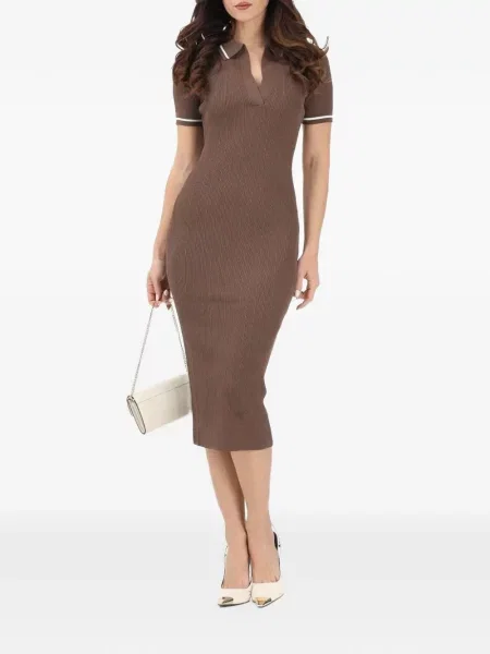 Gulerat rochie Armani Exchange tricotate maro