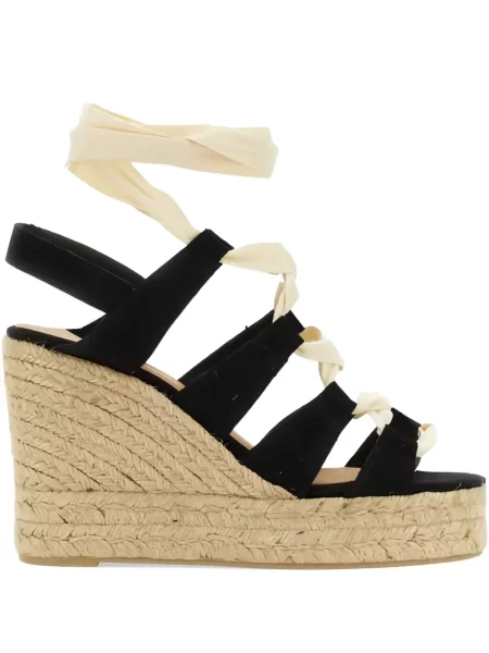 Еспадрили Castañer с връзки с клин ток с дантела черно