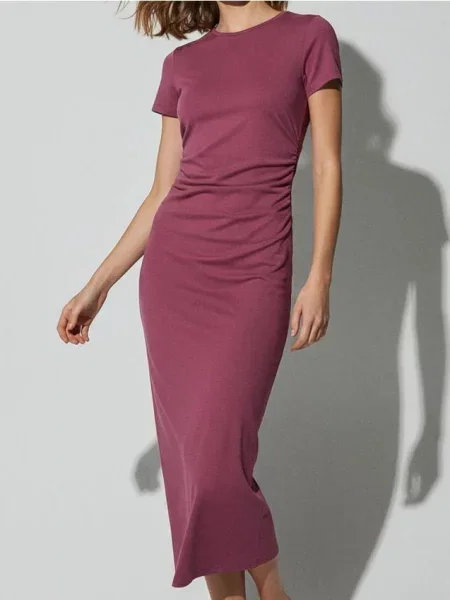 Сукня міді зі зборками з боків пильно-рожевий рожева