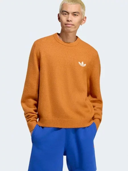 Adidas Originals πουλόβερ ανδρικό με μαλλί Trefoil Essentials πορτοκαλί