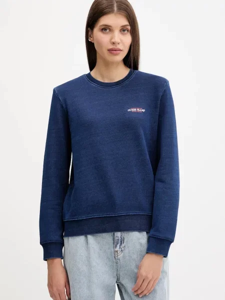 Dukserica Guess Jeans za žene tamno s tiskom plava