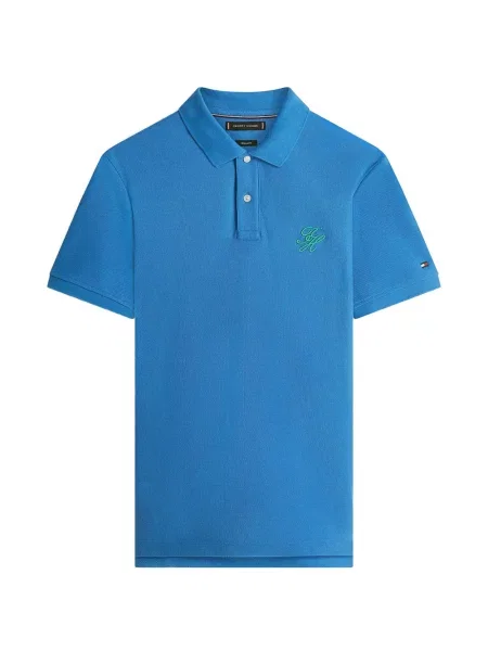 Tricou polo Tommy Hilfiger cu autograf albastru