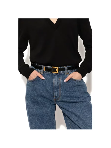 Cu centură curea Balmain din piele negru