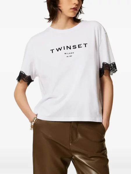 Tricou Twinset din jerseu cu autograf alb