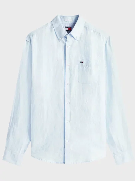 Лляна джинсова сорочка Tommy Jeans блакитна