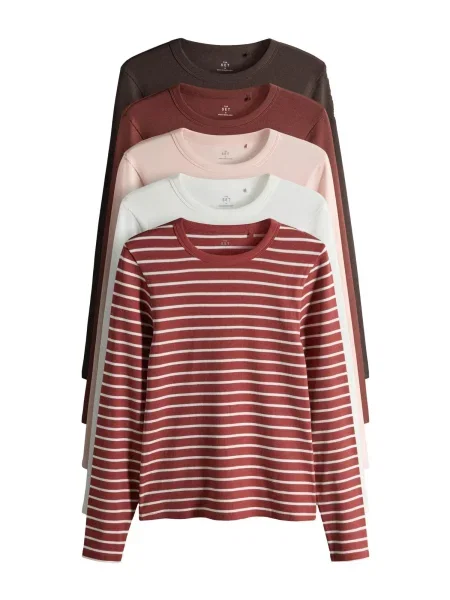 The Set Tričko hnědá / čokoládová / pastelově růžová / ohnivá červená bílá