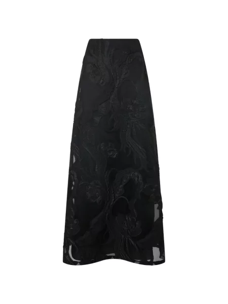 Fusta maxi Alberta Ferretti cu model floral din jacard negru