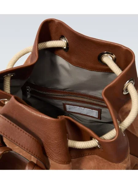 Rucsac Brunello Cucinelli din piele de căprioară maro