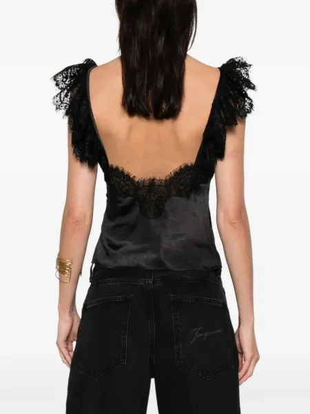 Top Self-portrait din dantelă negru