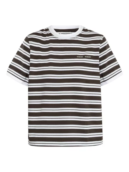 Tricou Samsøe Samsøe cu broderie cu dungi maro