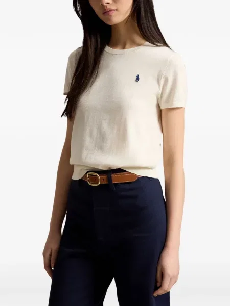 Флийс поло тениска Polo Ralph Lauren бродирана с V-образно деколте червено