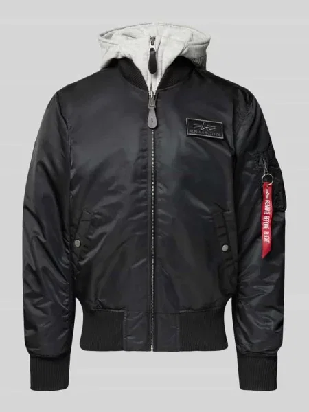 Bomberka z kapturem i wyhaftowanym logo Alpha Industries czarny