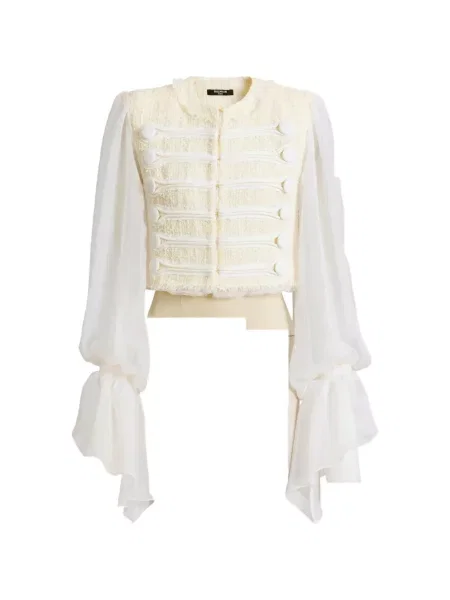 Decupat geacă Balmain din tweed alb