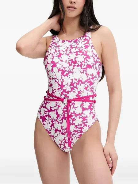 Spodnie Michael Michael Kors skórzane bez obcasa plecione różowe