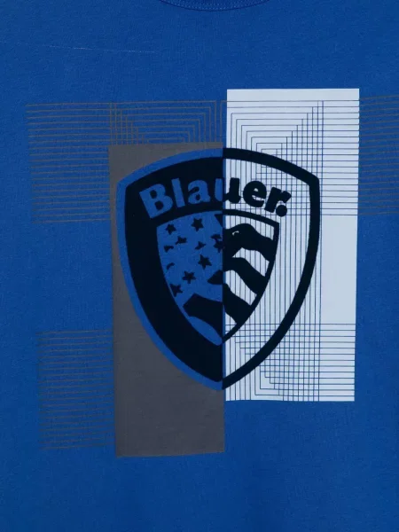 Тениска Blauer с принт с кръгло деколте синьо