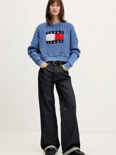 Tommy Jeans pulover bombažen modra