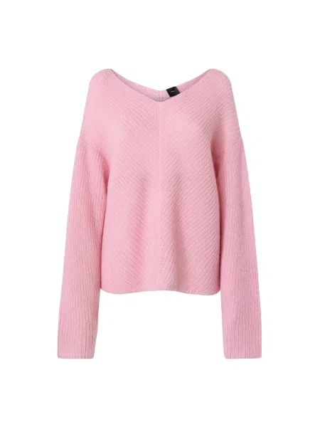 Sweter Pinko wełniany z dekoltem w łódkę różowy