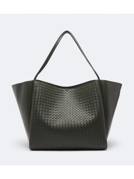Geantă shopper Bottega Veneta din piele verde
