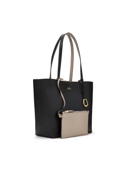 Torba shopper z materiału skóropodobnego Lauren Ralph Lauren czarna