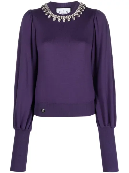 Pulover Philipp Plein de lână de cristal violet