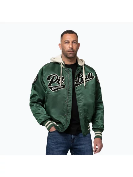 Geacă pentru bărbați Pitbull Mason San Diego Baseball Hooded bottle green/beige bej